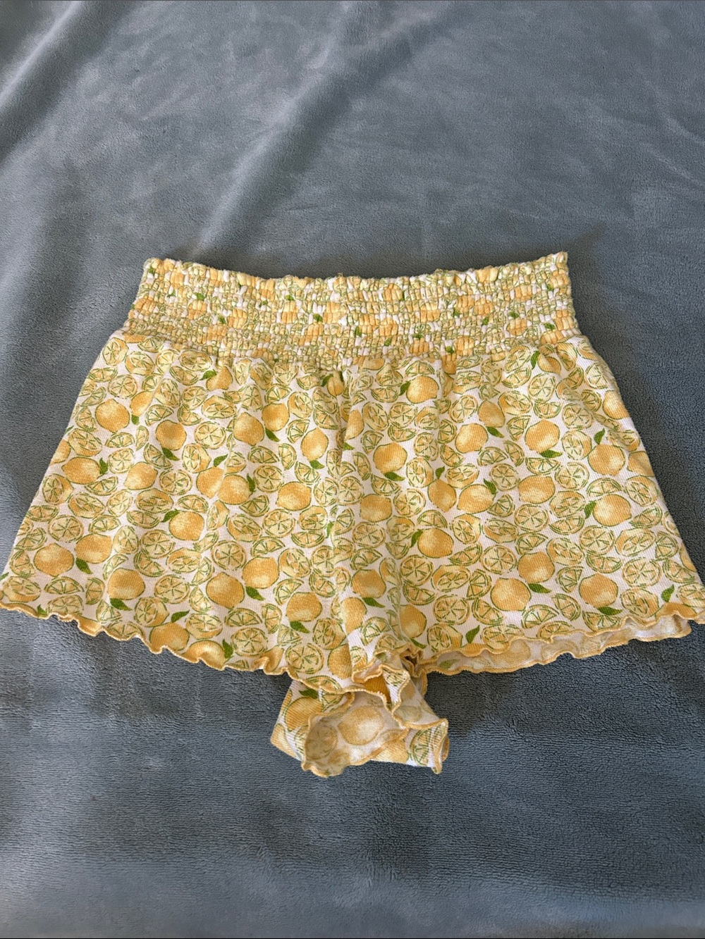 Arizona Jean Company Yellow Citrus Print Smocked Waist Shorts